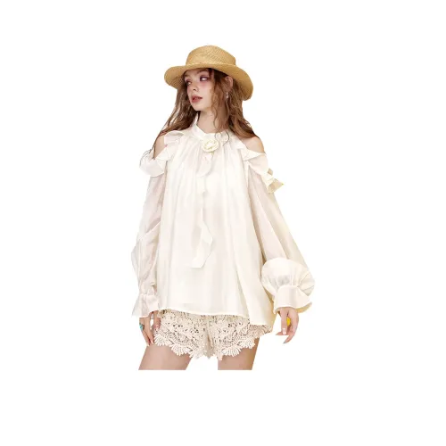 ELF SACK Chiffon Shirts Women's Elegant Ecru
