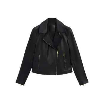 Massimo Dutti Leather Jacket Women's Black