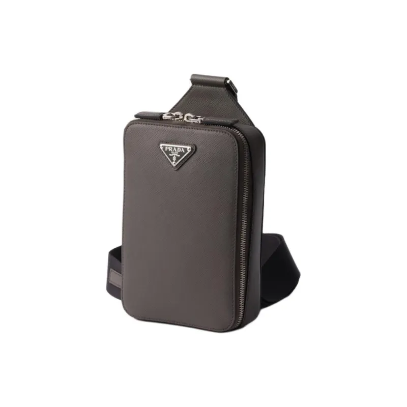 PRADA Saffiano Cow Leather Sling Bag Men's Gray-2