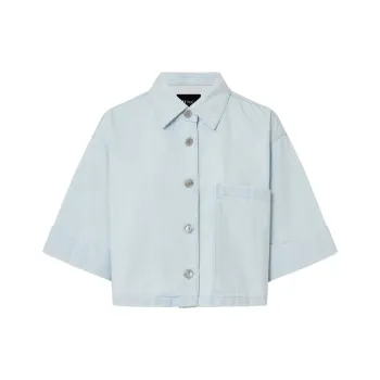 MO&CO Cropped Coats Women's Denim Light Blue