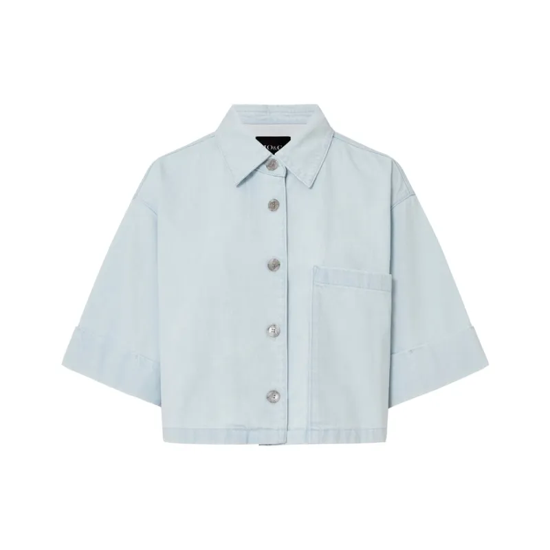 MO&CO Cropped Coats Women's Denim Light Blue-0