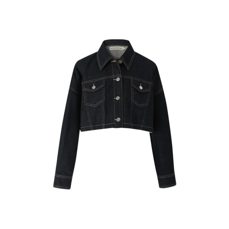 III VIVINIKO Denim Jacket Women's Navy Blue-0