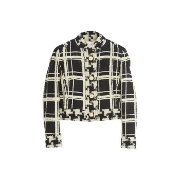 Valentino Checked Straight Hem Tweed Jacket