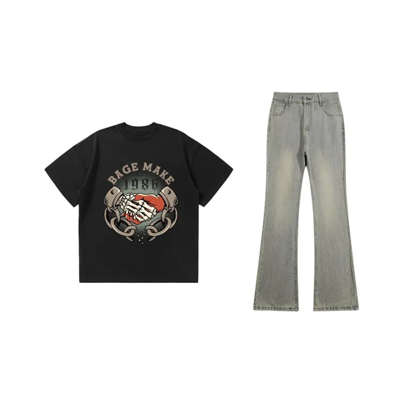 BAGE Casual Sportswear Unisex White Black Jeans-18