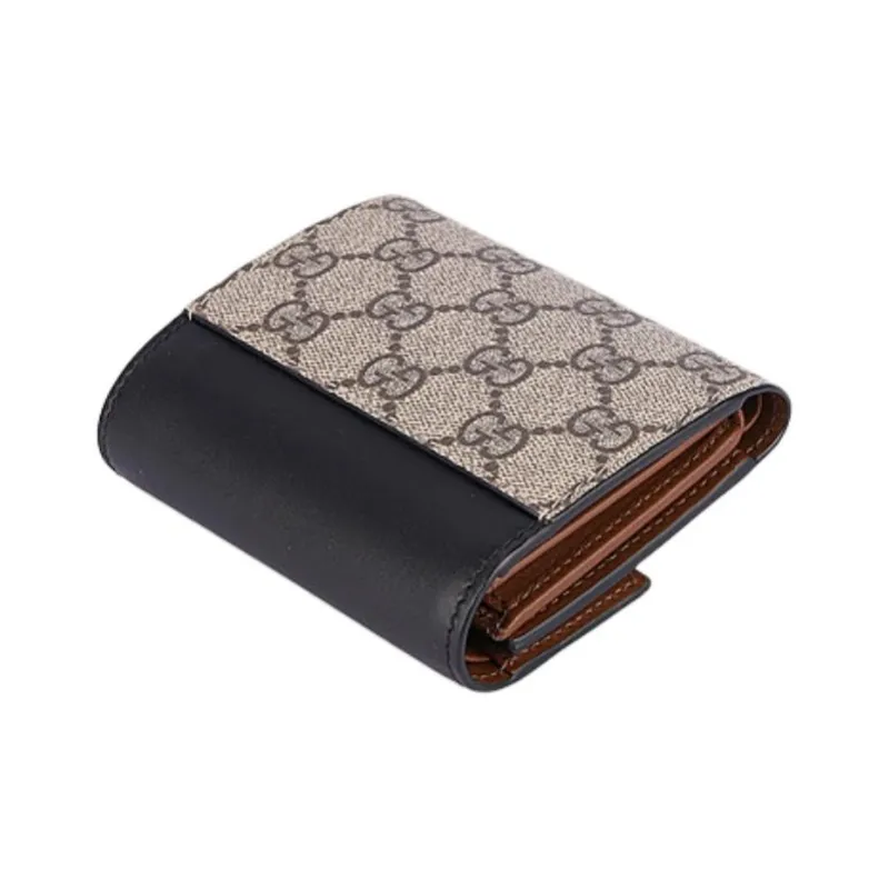 GUCCI GG Supreme Canvas With Leather Wallet Women's Black & Beige-3