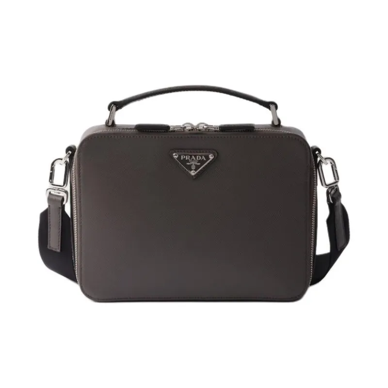 PRADA Saffiano Cow Leather Handbag Men's Gray-0