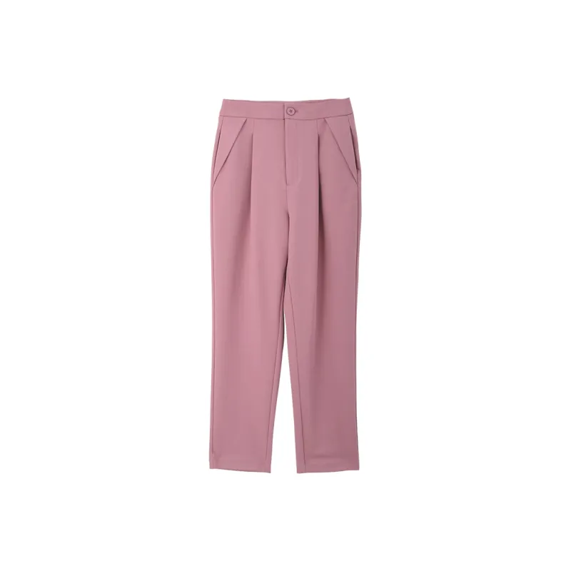 VIMLY Casual Pants Women's Leather Pink-0