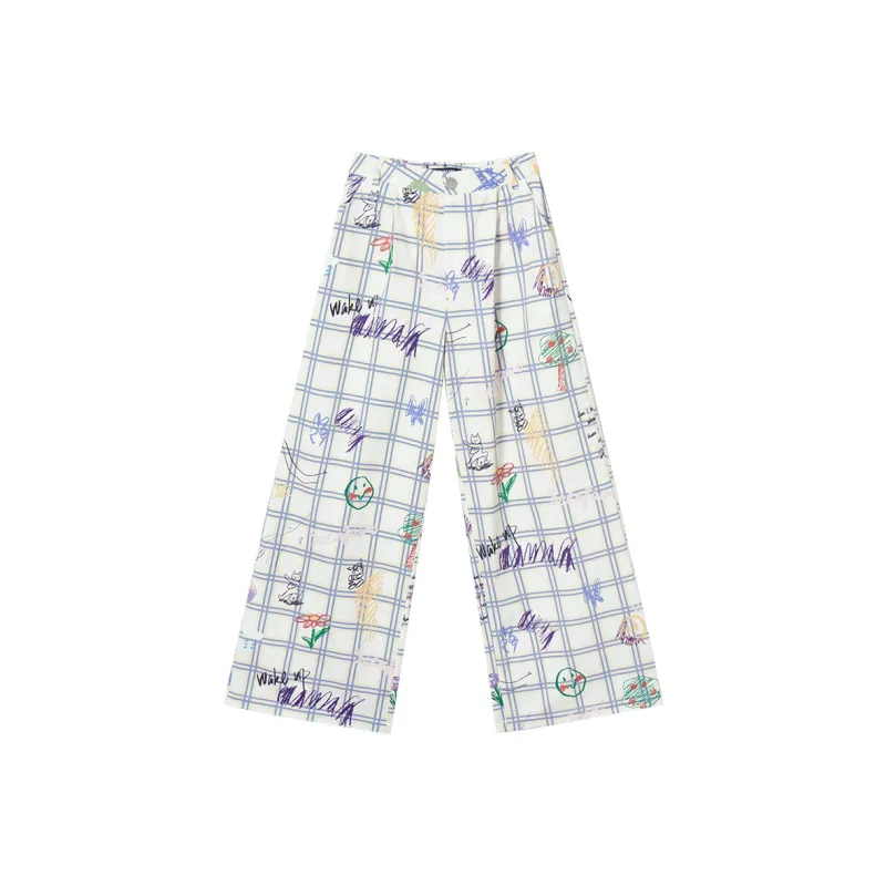 SEENFAAN Casual Pants Women's White Graffiti-0