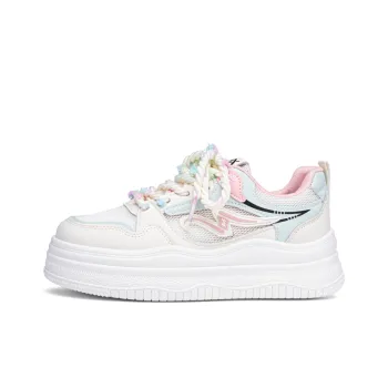 RENBEN Cushioning Balance Height Increasing Low Top Skateboard Shoes Women's White Pink