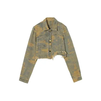 MEETLADY Denim Jackets Women's Washed Denim Yellow