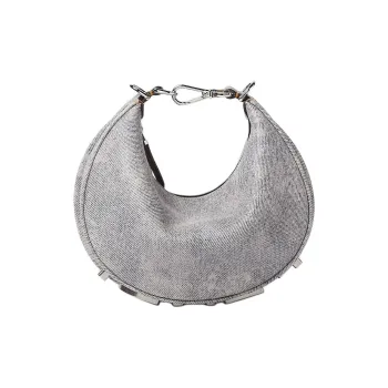 FENDI Fendigraphy Cow Leather Hobo Bag, One Shoulder Handbag Mini Women's Gray