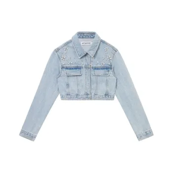 Self portrait Embellished Denim Cropped Jacket