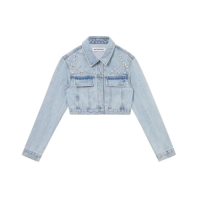 Self portrait Crystal embellished Denim Jacket-0