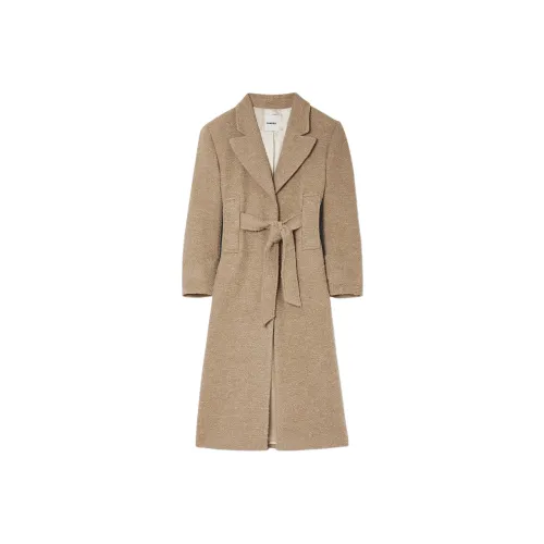 Sandro Long Curly Coat Women's Khaki