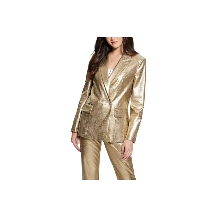 GUESS Diletta Faux-Leather Blazer Business Suits Coats Women's Light Gold-0