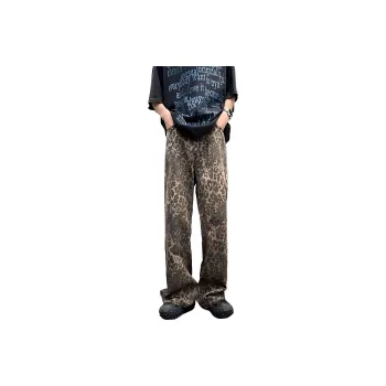 KIRHNE Jeans Unisex Leopard Print Black