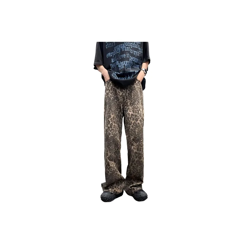KIRHNE Jeans Unisex Leopard Print Black-0