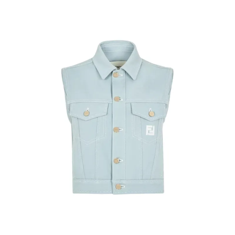 FENDI Logo Embroidered Denim Gilet-0