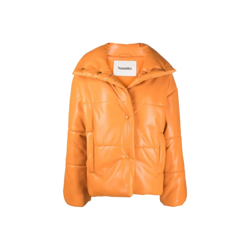 NANUSHKA SS22 Solid Color Lapel Fitted Moderate Regular Edition Puffer Jacket Women's Orange-0