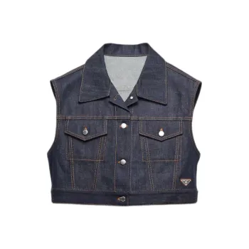 PRADA Triangle-Logo Cropped Denim Gilet