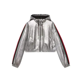 GUCCI Leather Jackets Women's Silver