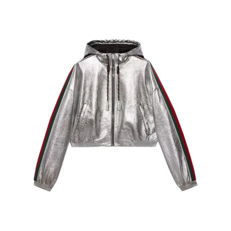 GUCCI Leather Jackets Women's Silver-0