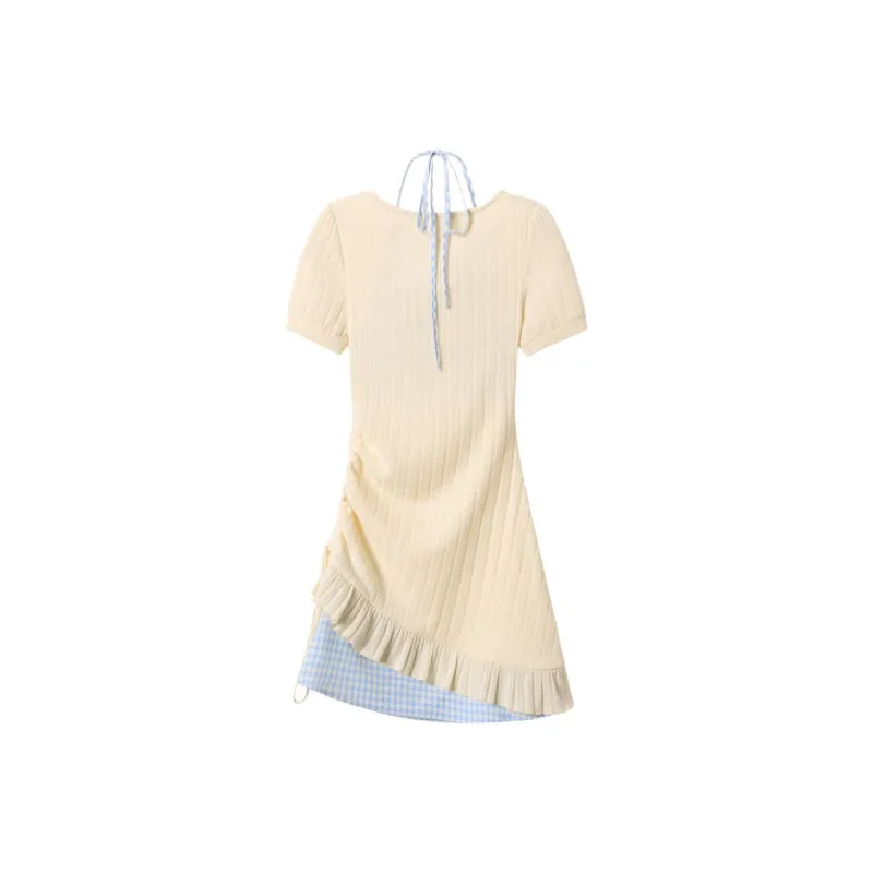 DOKZB Short Sleeved Dress Women's Yellow-1