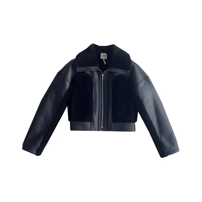 HERMES Leather Jacket Women's Black-0
