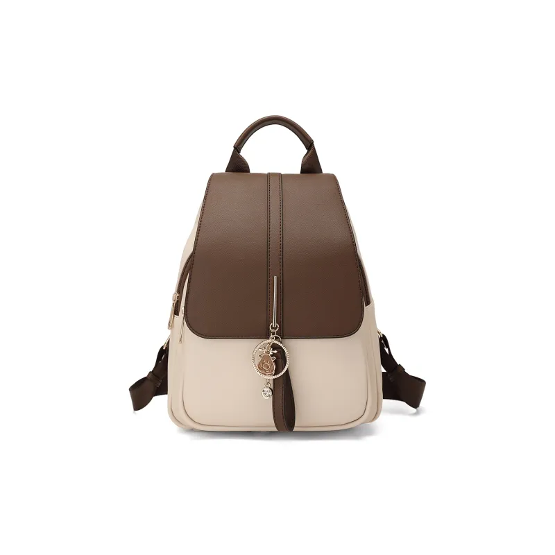 MEXICAN Polyurethane Backpack Regular Women's Black/Ecru & Coffee-4