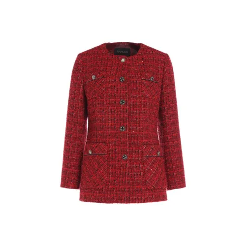QIAOWANNI Cropped Coats Women's Red