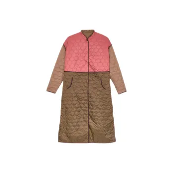 Single Puffer Jacket Women's Grass Gray Green & Silver Red Paper Brown