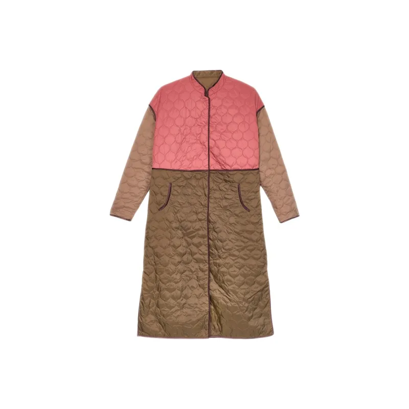 Single Puffer Jacket Women's Grass Gray Green & Silver Red Paper Brown-0