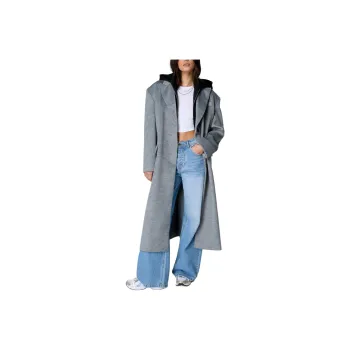 NASTY GAL Wool Blend Hooded Insert Boyfriend Coat Coats Women's Gray