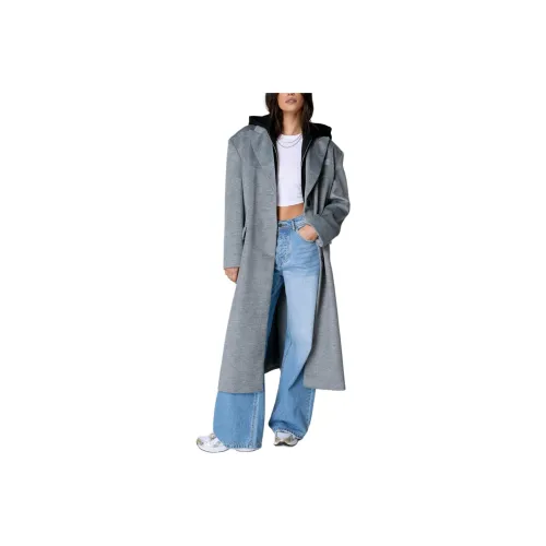 NASTY GAL Wool Blend Hooded Insert Boyfriend Coat Coats Women's Gray