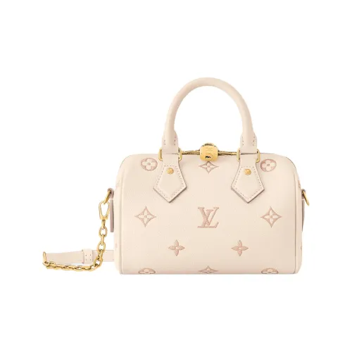 LOUIS VUITTON Speedy Grain Cow Leather Shoulder Bag, Crossbody Bag, Handbag Women's Beige