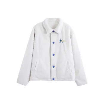 OAKAO Solid Color Lapel Loose Fit Moderate Puffer Jacket Unisex White