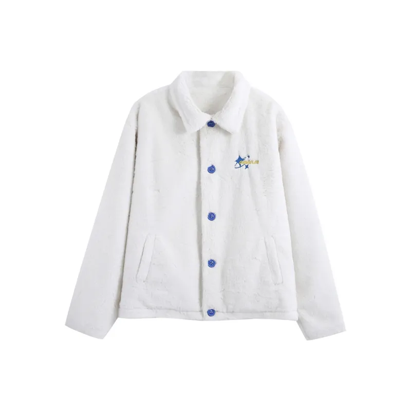 OAKAO Solid Color Lapel Loose Fit Moderate Puffer Jacket Unisex White-0