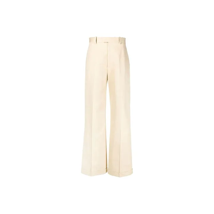 Bottega Veneta Wide Leg With Turn Up Cuffs Trousers Cream-0