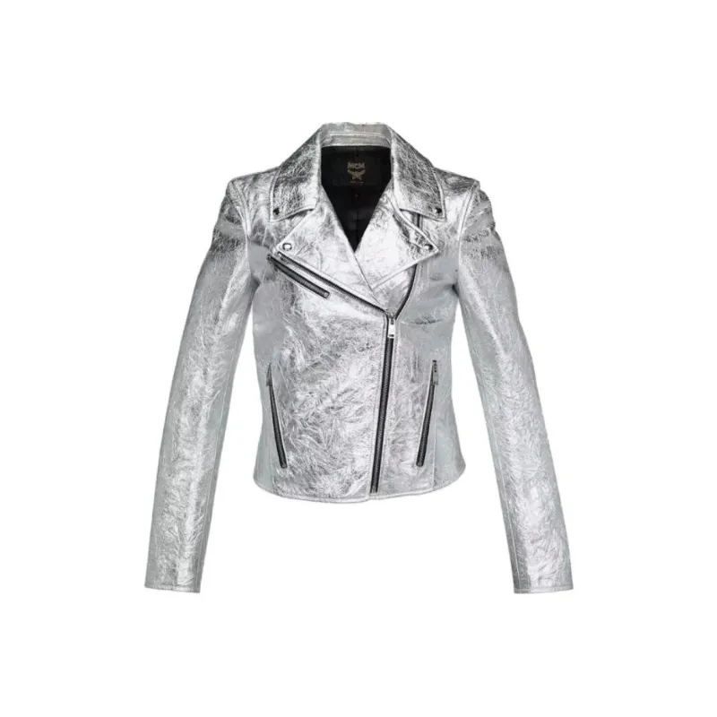 MCM Leather Jacket Women's Silver-0