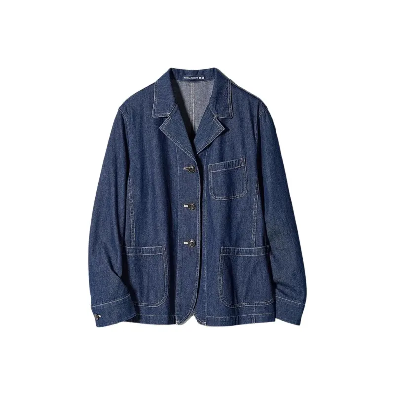 Ines De La Fressange X UNIQLO X Ines De La Fressange Denim Jackets Women's Navy Blue-0