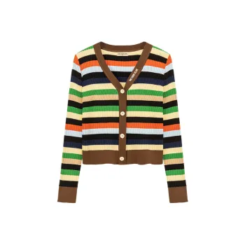 NO ONE ELSE Cropped Coats Women's Rainbow Stripes