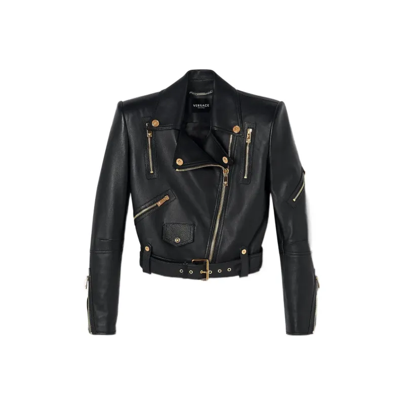 VERSACE SS23 Leather Jacket Women's Black-0