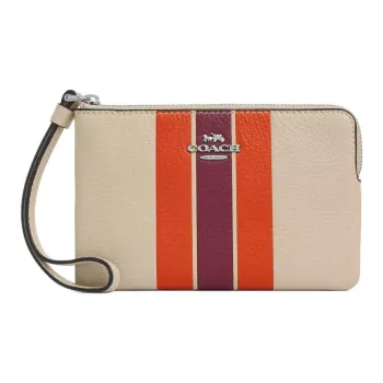 COACH Corner Zip Leather Wallet Small Size Women's Ivory With Multicolor