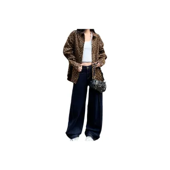 ZXZA Denim Jacket Women's Leopard Print