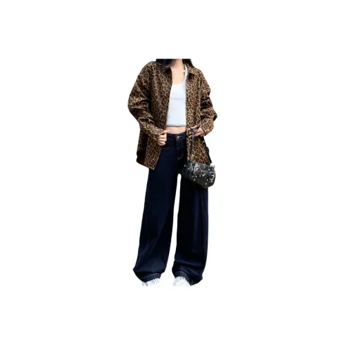 ZXZA Denim Jacket Women's Leopard Print
