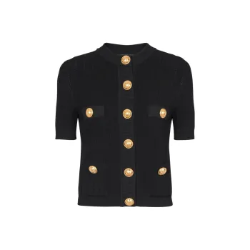 BALMAIN Short Sleeved Buttoned Knitted Cardigan