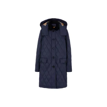Burberry Detachable Hood Diamond Quilted Coat Navy