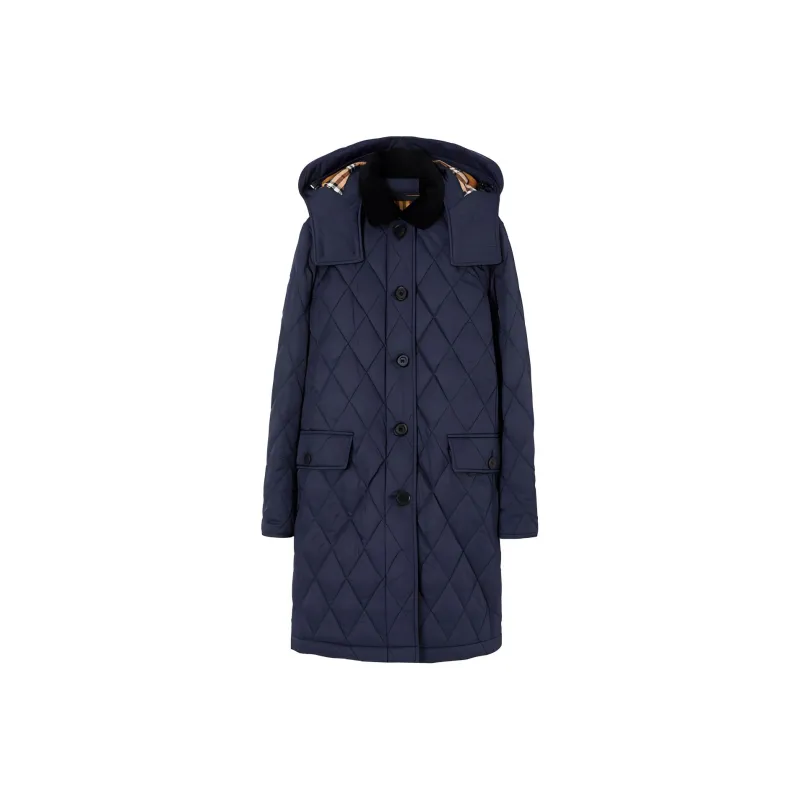 Burberry Detachable Hood Diamond Quilted Coat Navy-0