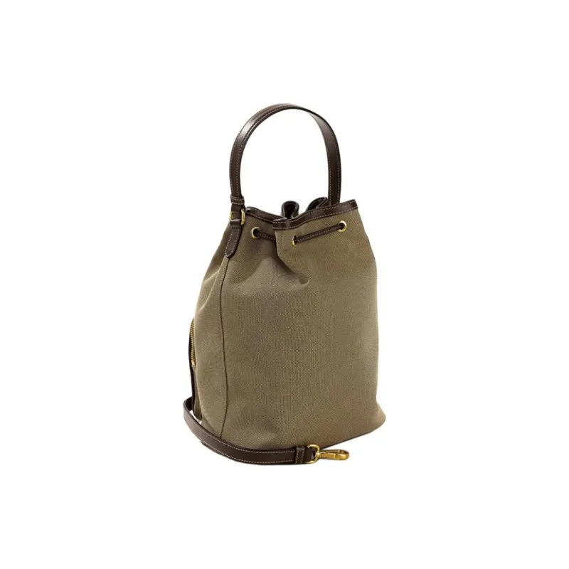 PRADA Cotton Bucket Bag, One Shoulder Handbag Women's Brown-2