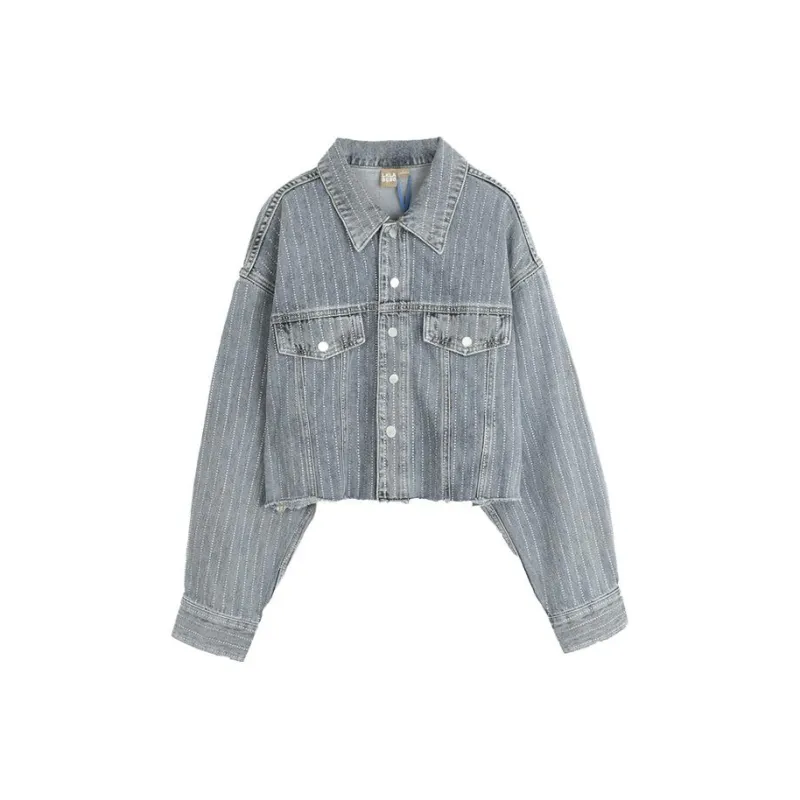 LALABOBO Denim Jackets Women's Medium Blue White-0